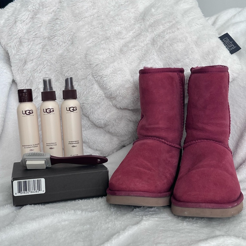 UGG Plum Suede Boots with Care Essentials